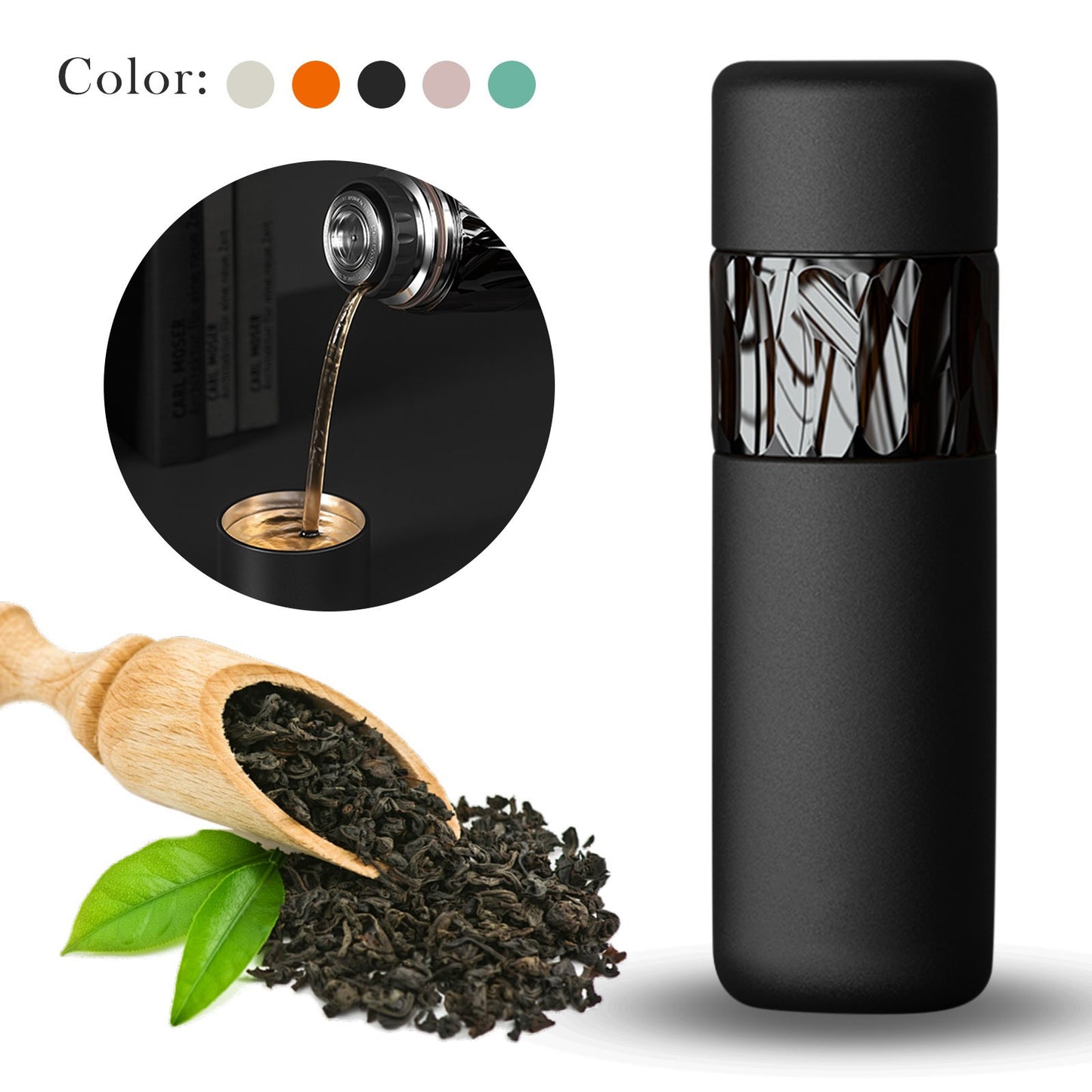 Personalized 316 Stainless Steel Insulated Mug Tea&Water Separation Temperature Display Tea Brewing Flask 400ML