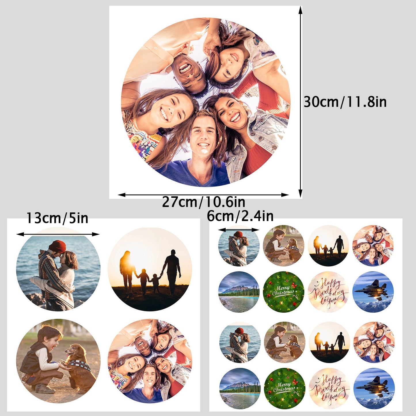 Customize Stickers 1/4/16 Areas Per Sheet Customized Photos Logos Commemorative Photos Square Hearts Round Stickers